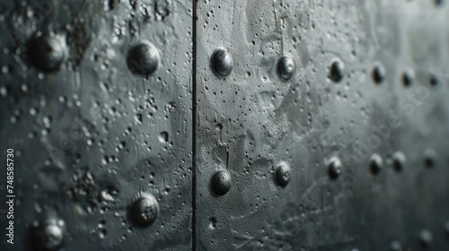 Detailed shot of a metal surface with rivets  suitable for industrial concepts