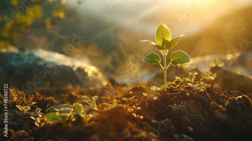 Small plant emerging from the soil, suitable for nature themes