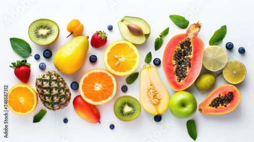 Fototapeta Naklejka Na Ścianę i Meble -  Fresh fruits displayed on a clean white background, perfect for healthy eating concept