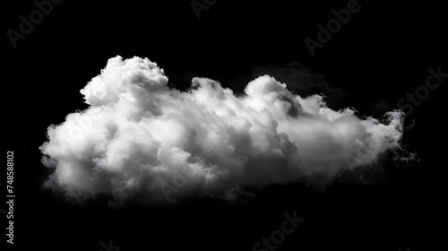 A large, white cloud against a black background. The cloud has a fluffy texture and is well-lit, with a bright white center and darker edges.