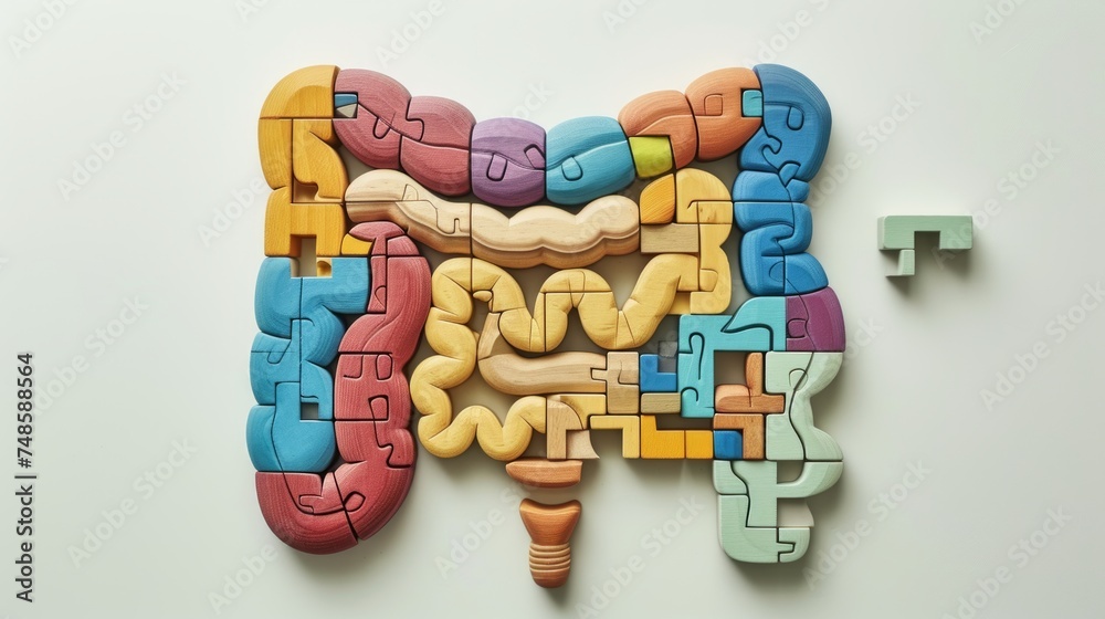 Geometric toy wooden blocks building set of the digestive, geometric colorful wood constructor pieces on plain light background.