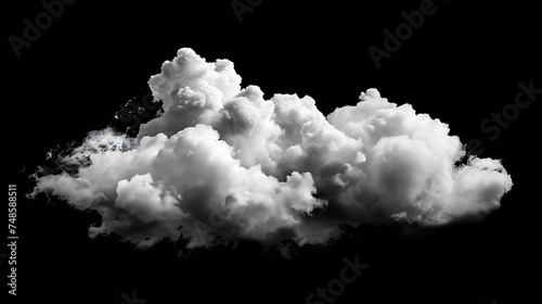 Soft and fluffy white cloud isolated on black background. Perfect for compositing into your images to add a touch of realism.