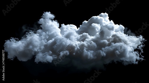 A large white cloud isolated on a black background. The cloud is soft and fluffy, with a hint of blue at its edges.