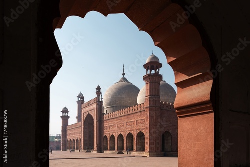 Historic landmark Badshahi Mosque in Lahore, Pakistan.