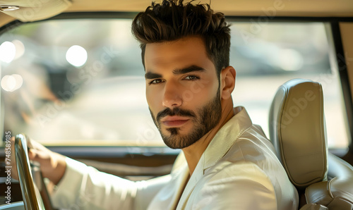 photo side view rich handsome Arabic latin man in car © Ilham