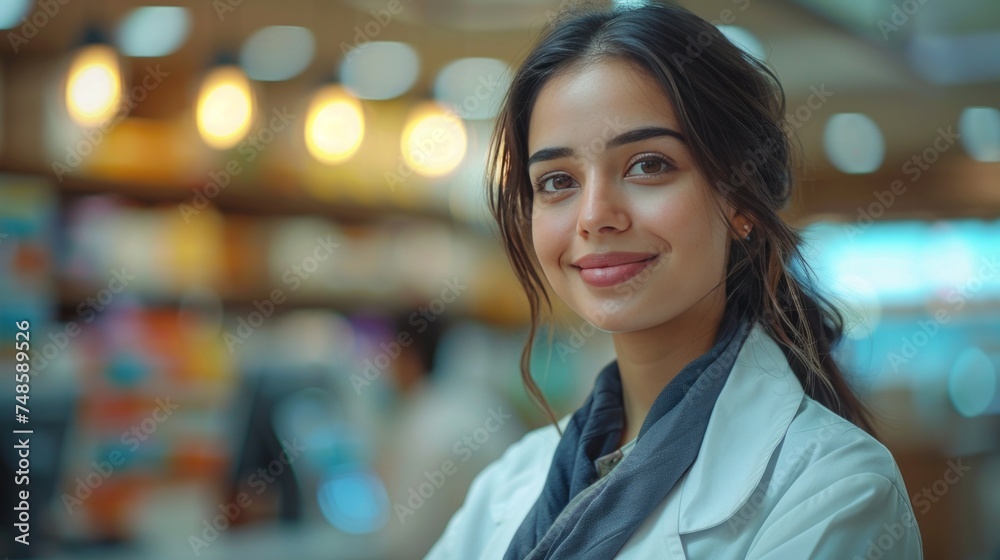 Confident Indian woman pharmacist medication recommendation about medicine, drugs and supplements to male patient customer in modern drugstore. Medical pharmacy and healthcare providers concept. Confident Indian woman pharmacist medication recommendation about medicine, drugs and supplements to male patient customer in modern drugstore. Medical pharmacy and healthcare providers concept.