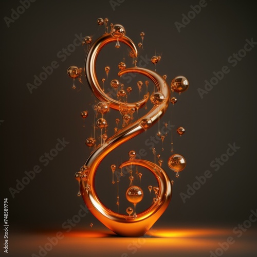 3d rendering of a golden letter S. Generative AI.