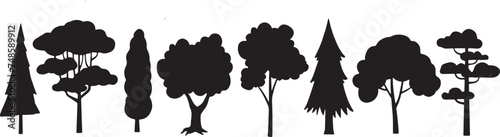 Black pine tree set vector illustration on white background silhouette art black white stock illustration png