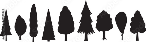 Black pine tree set vector illustration on white background silhouette art black white stock illustration png