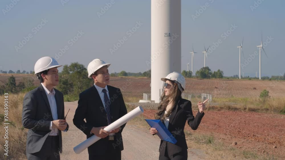 Renewable Energy Experts Analyzing Plans at Wind Farm Renewable Energy Experts Analyzing Plans at Wind Farm