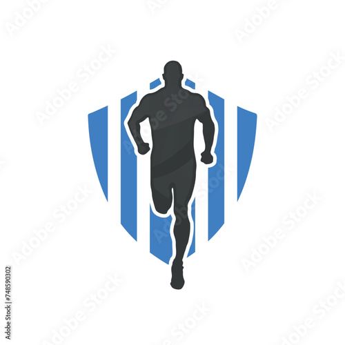 runner with a shield behind