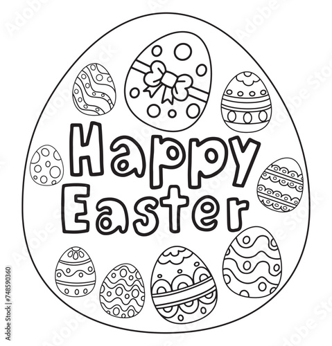 Happy Easter set of Easter eggs outline vector coloring illustration
