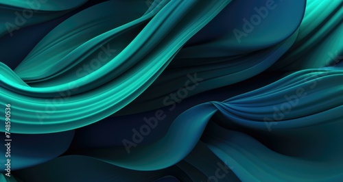 A blue and green background with waves. Generative AI.