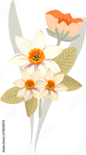 Bouquet  Spring flowers . Composition of spring flowers on a transparent background.Digital illustration suitable for Mother s Day  International Women s Day  Valentine s Day  Easter  branding  advert