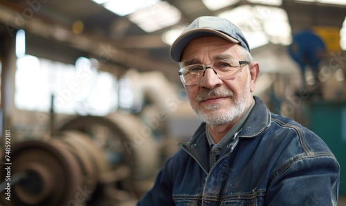 A happy mature man working in a factory