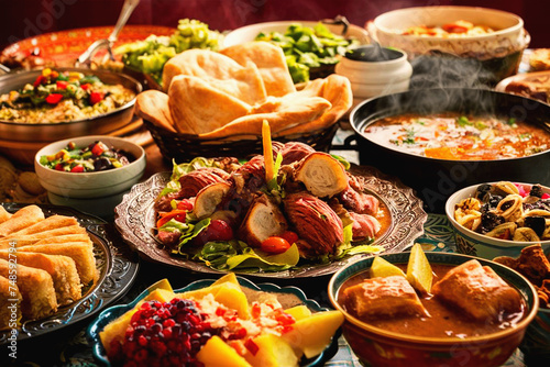 Traditionally prepared food served for iftar during Ramadan, following the breaking of the fast