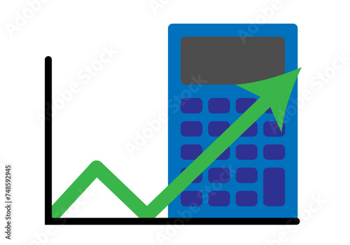 Icono de calculadora con gráfica con flecha verde creciente. 