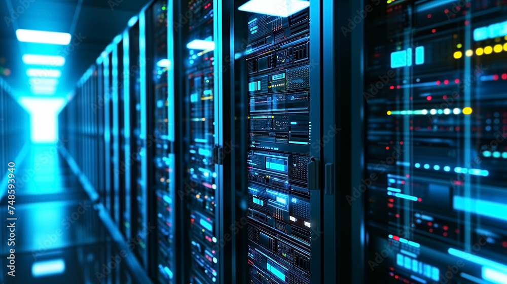 Server room at a data center with a futuristic vibe. Server room at a data center with a futuristic vibe.