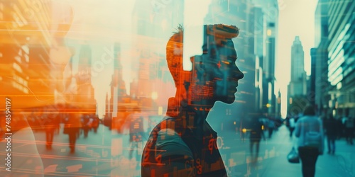 Double exposure of stock market graphs