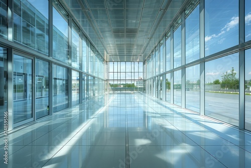 The glass office symbolizes modern transparency and city views for a modern business ethos.