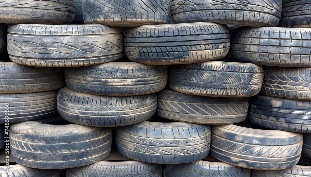 Pile of discarded rubber tires awaiting proper disposal Pile of discarded rubber tires awaiting proper disposal