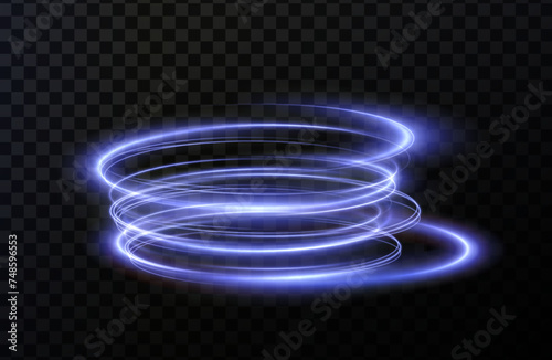 Luminous blue lines png of speed. Light glowing effect png. Abstract motion lines. Light trail wave, fire path trace line, car lights, optic fiber and incandescence curve twirl	
