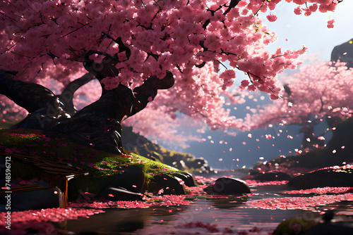 a-falling-cherry-blossom-scene, Generative AI