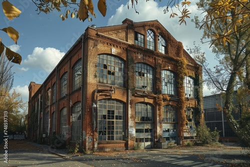 Regeneration and Rebirth: An old factory in the process of transforming into a cultural hub, seamlessly blending industrial heritage with modern creativity in art galleries, cafes, and studios. photo