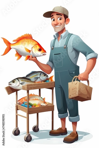 Vector character of a fishmonger with a beautiful and precise design, symbolizing the business and marine life.  photo