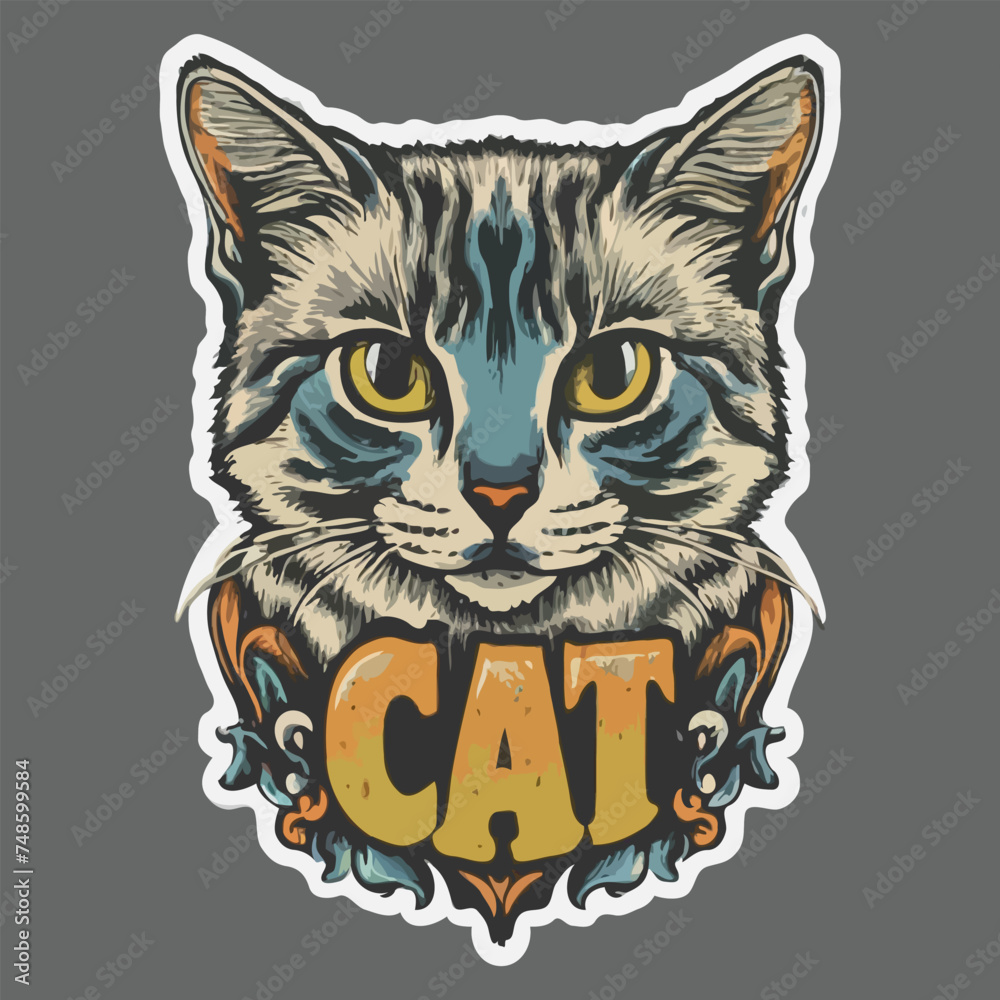 cat vintage style stickers  t-shirt design