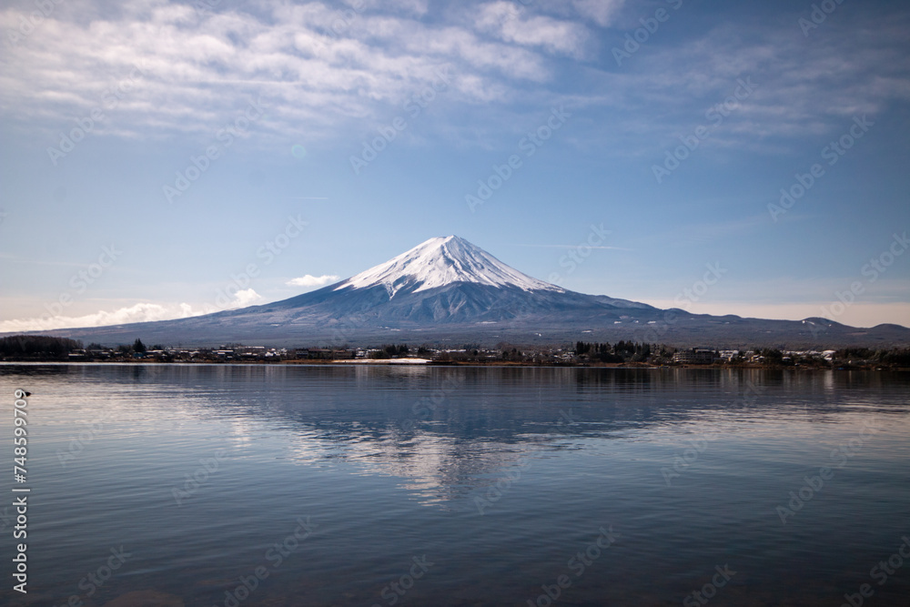 湖面に映える富士山と河口湖