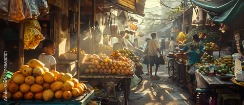 Fresh thai mangoes at the market place. 