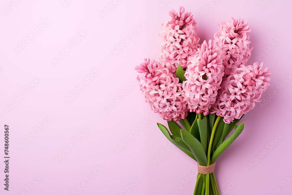 A bouquet of Hyacinth on a simple light pink background