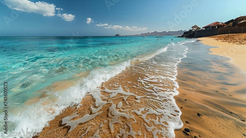 Beautiful beach with turquoise water and blue sky in Cape Verde. photo