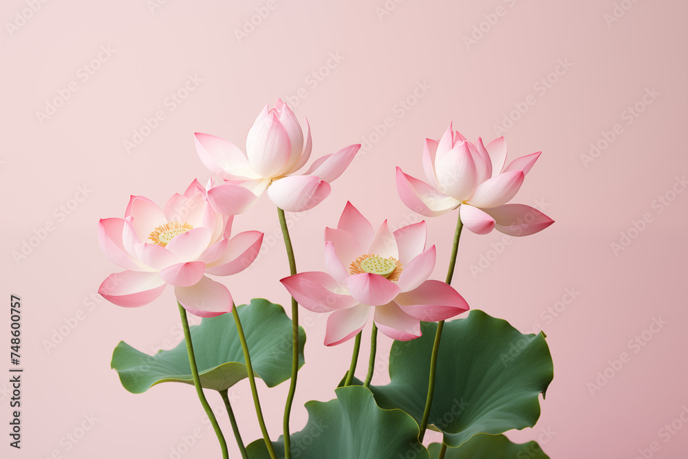 A bouquet of Lotus on a simple light pink background