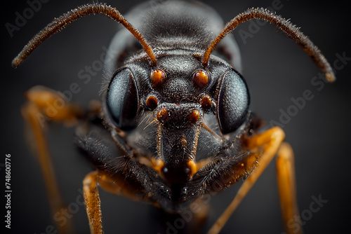 Ant  dark background  close-up  macro.