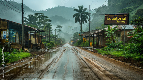 Rural road in the rain, Equatorial Guinea.