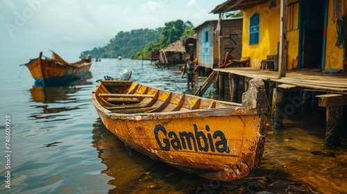 Colorful wooden boats on Gambia. photo