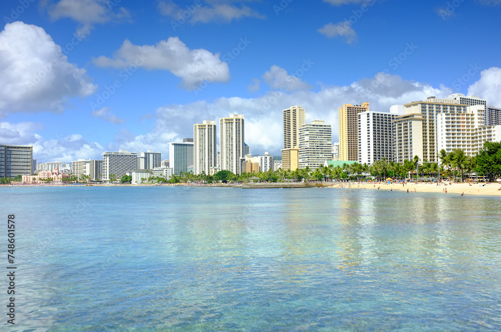 Beach, city and building development on coast for holiday destination in Miami for vacation, swimming or explore. Sea, skyscraper and urban downtown travel for summer getaway, architecture or water Beach, city and building development on coast for holiday destination in Miami for vacation, swimming or explore. Sea, skyscraper and urban downtown travel for summer getaway, architecture or water