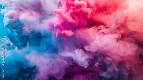 Vibrant colorful blue and red smoke floating on black background. Suitable for overlay quote or text on it for Holi festival presentations or banner design. photo