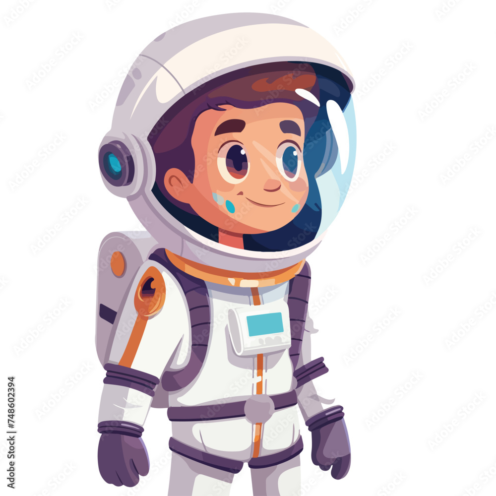 Cute Astronaut Kid Wearing Suit Cartoon Vector Icon