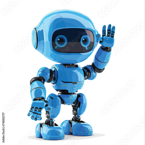 Cute blue robot waving hand 3D rendering illustration