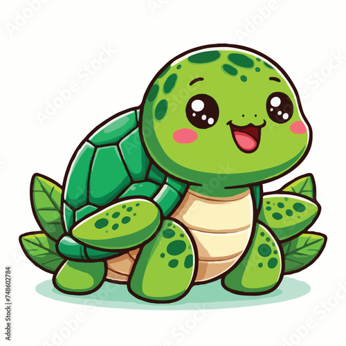 Cute turtle vector on white background.