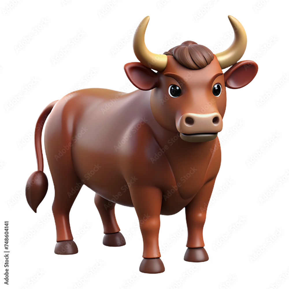 Brown bull on a transparent background. 3d rendering, 3d illustration. Brown bull on a transparent background. 3d rendering, 3d illustration.