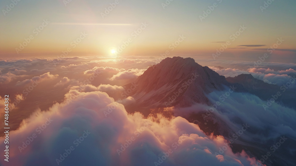 Amazing clouds and sunset view top of mountain selec