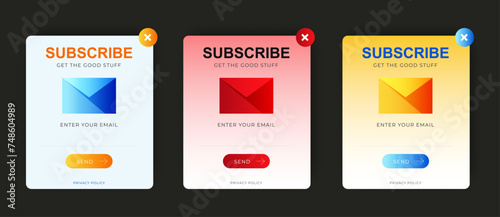 Modern Email Subscription form pop up banners. Professional web design, full set of elements. User-friendly design materials.