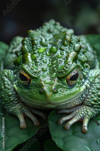 Green frog top view, close-up