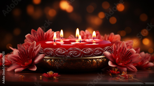 Elegant Candles Red Flowers Festive Celebration Romance