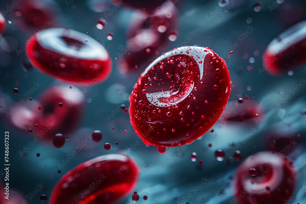 Fototapeta premium Red blood cell in an artery. Medical and healthcare concept. 3d rendering, AI generated.