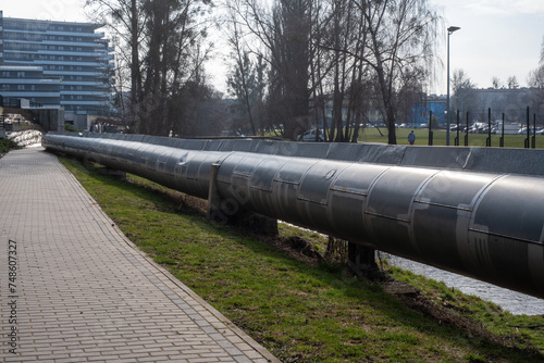 Large drainpipe among a modern neighborhood